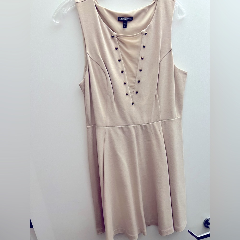 Nude dress for any occasion, above knee, mesh on chest for a sexy touch